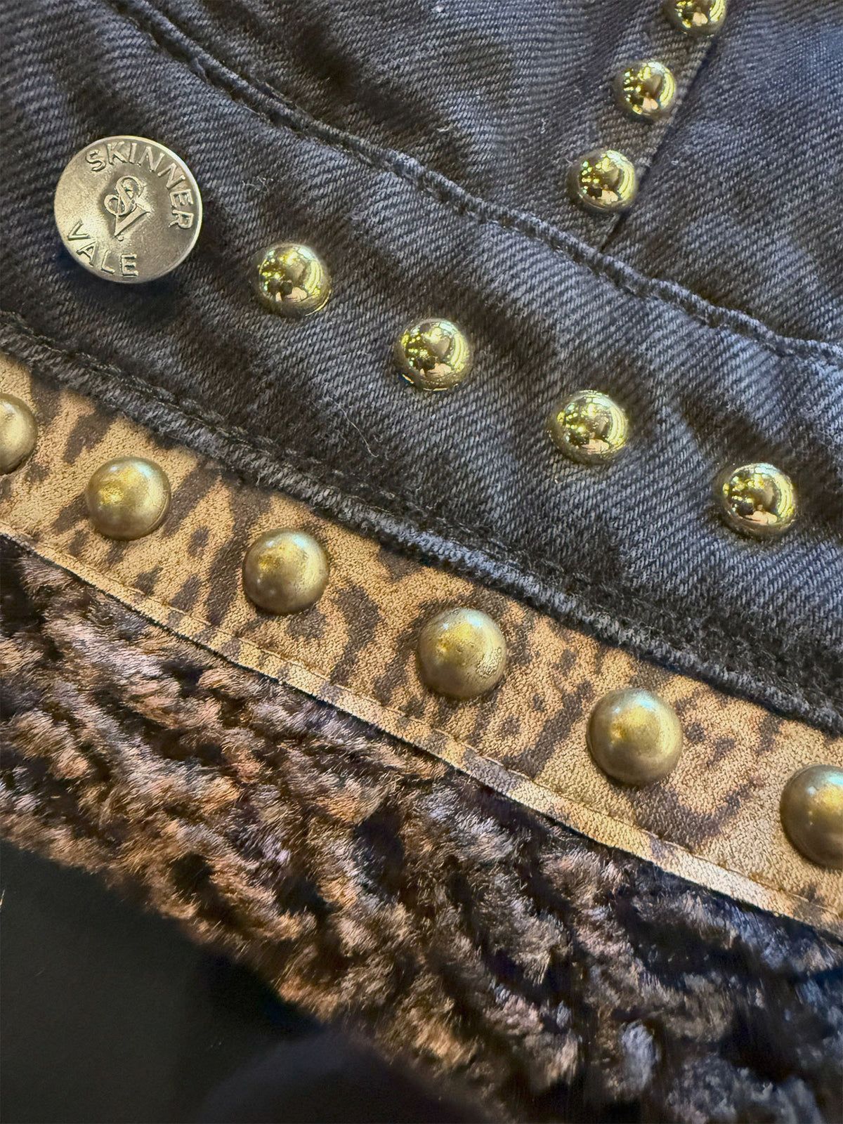 BETH Denim Jacket close-up detail — Skinner & Vale upcycled denim jacket
