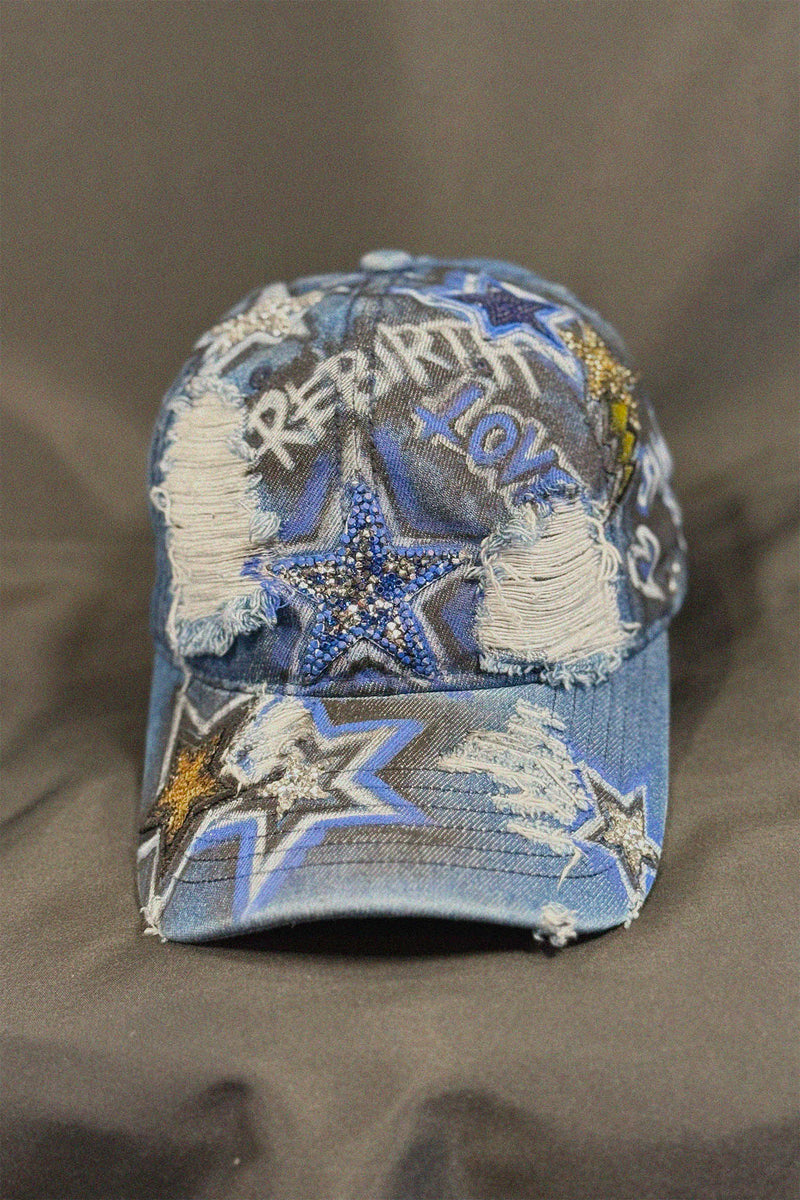 Raw Blue Denim Cap front view — Skinner & Vale upcycled denim jacket