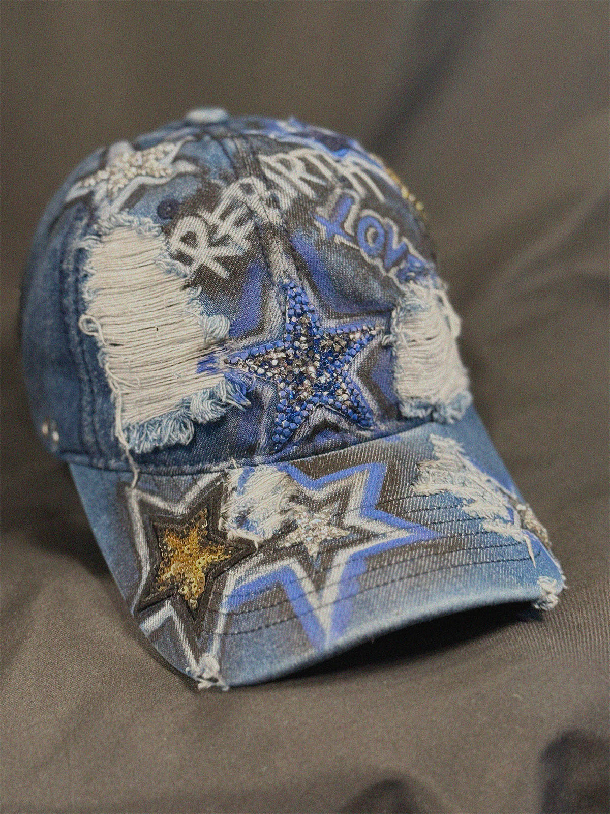 Raw Blue Denim Cap back view — Skinner & Vale upcycled denim jacket