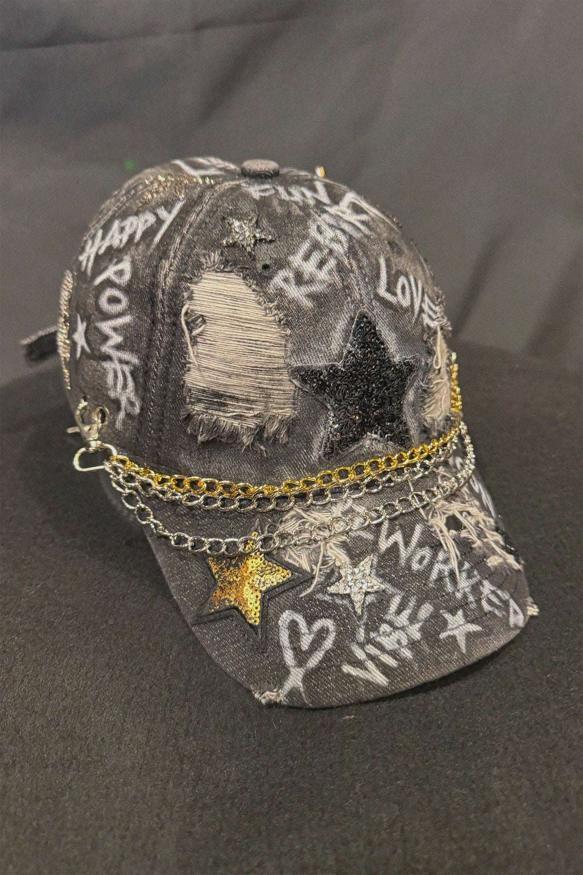 The RAW Star Black Denim Cap back view — Skinner & Vale upcycled denim jacket