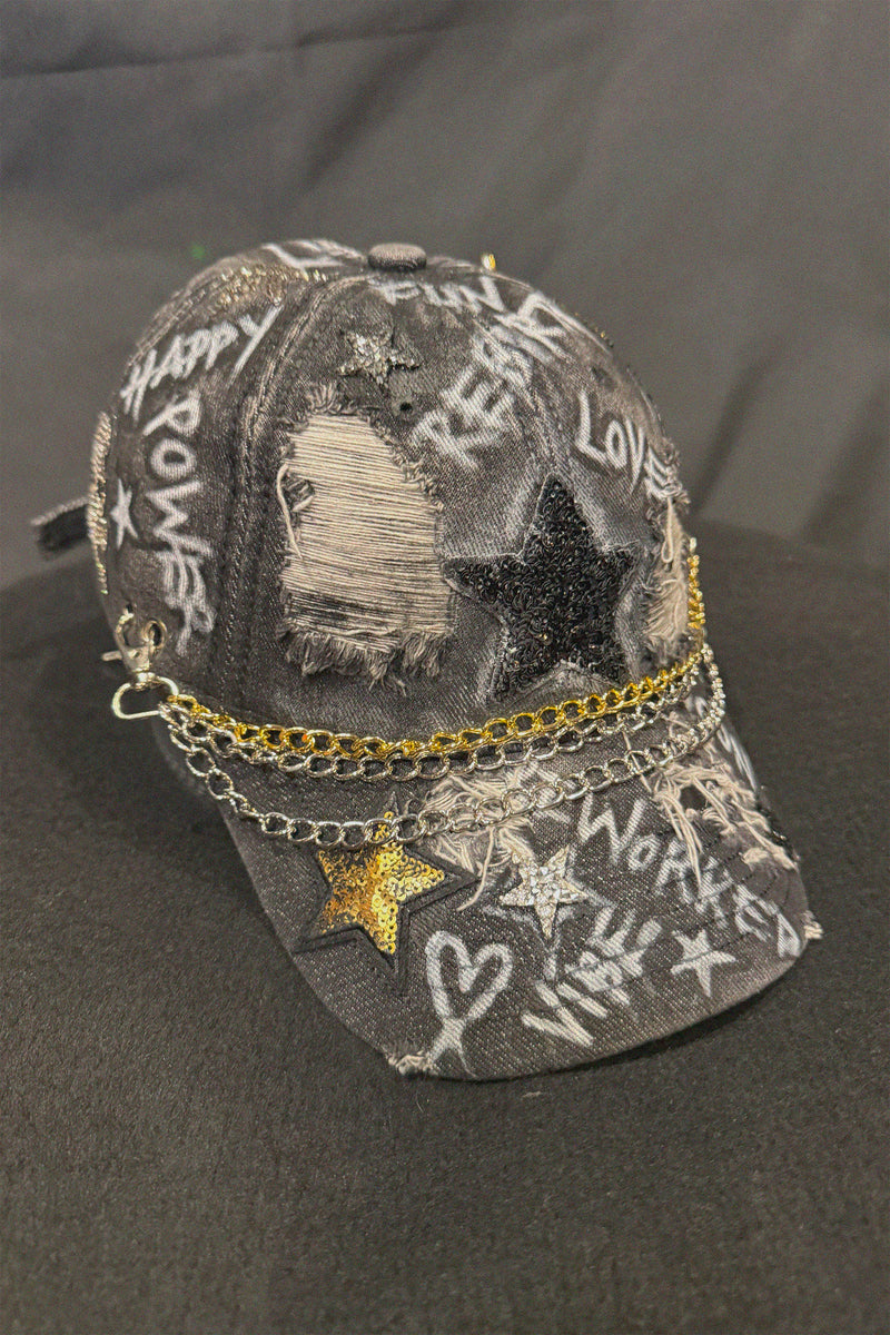 The RAW Star Black Denim Cap back view — Skinner & Vale upcycled denim jacket