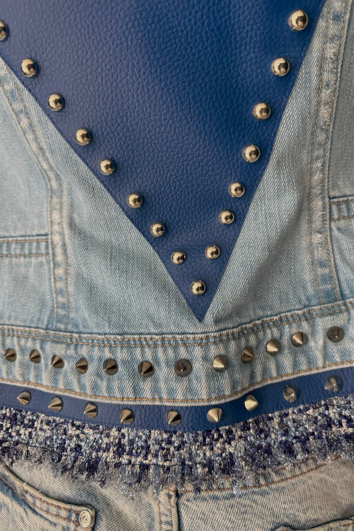 DIAMOND Denim Jacket close-up detail — Skinner & Vale upcycled denim jacket