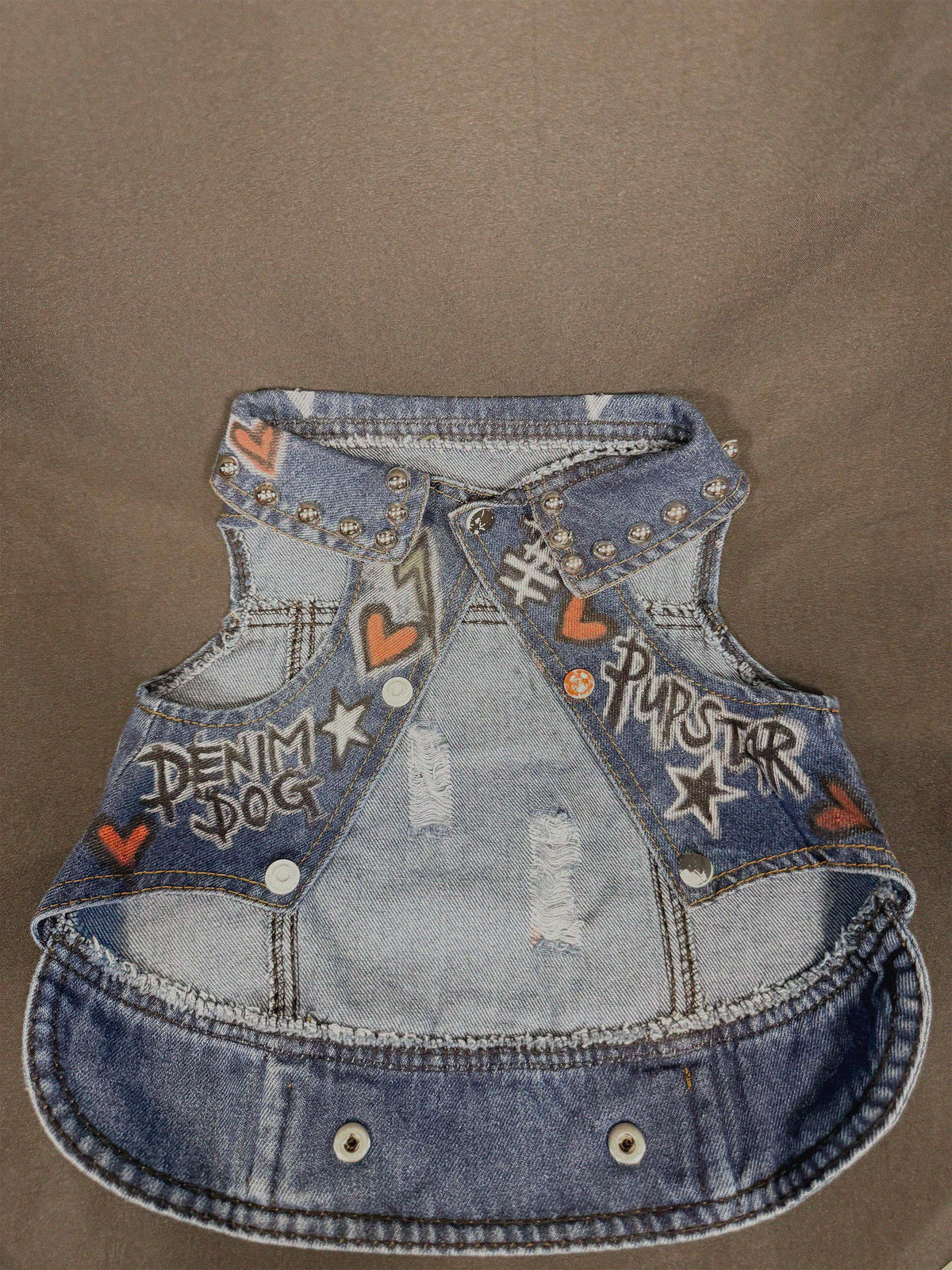 PUP-STAR Blue Denim Dog Jacket back view — Skinner & Vale upcycled denim jacket