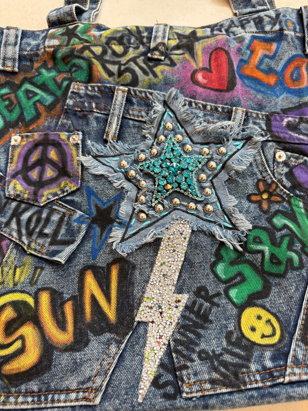 Graffiti Star Denim Tote Bag