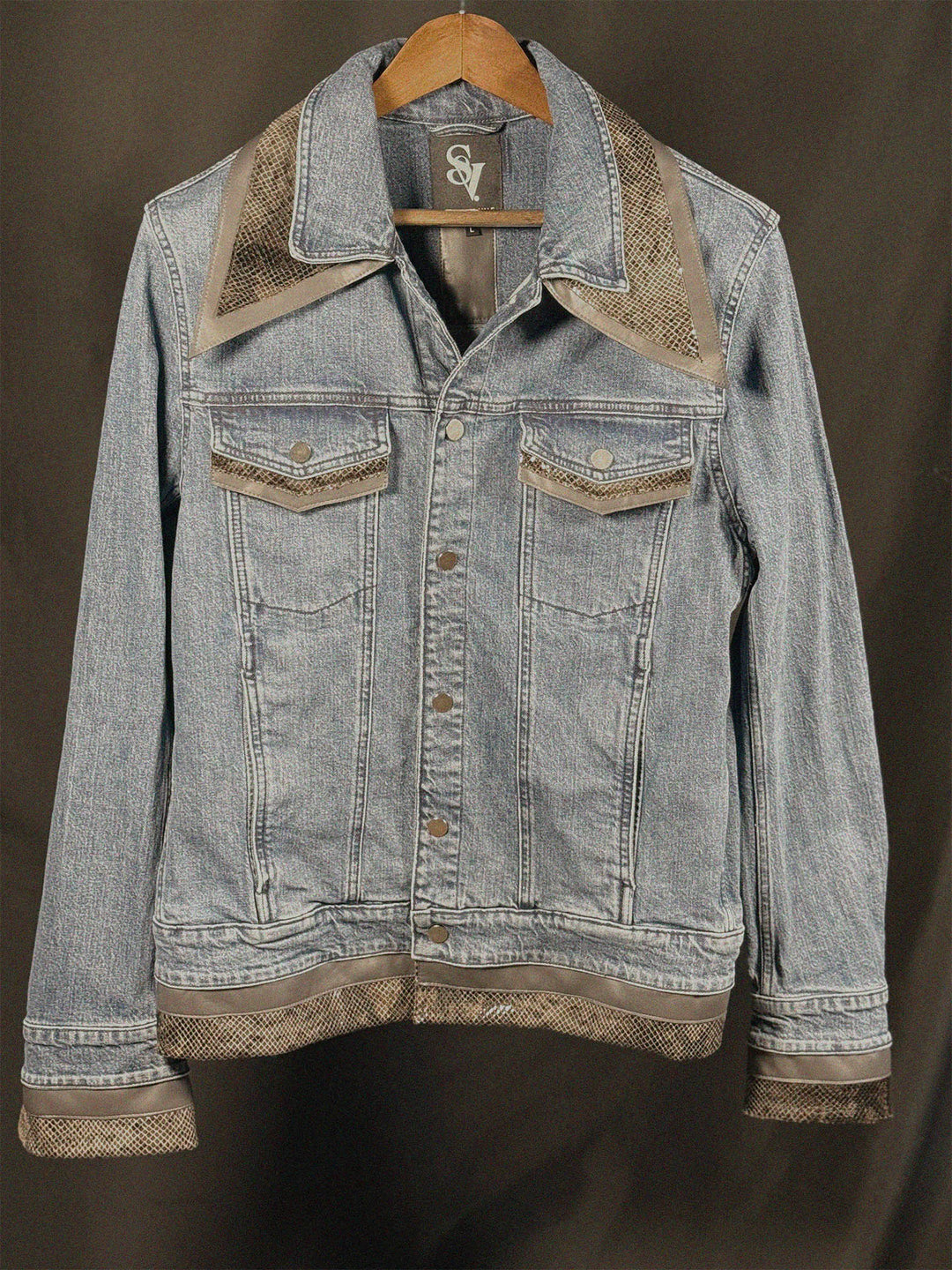 Grey Snake Dark Blue Denim Mens Jacket - Large