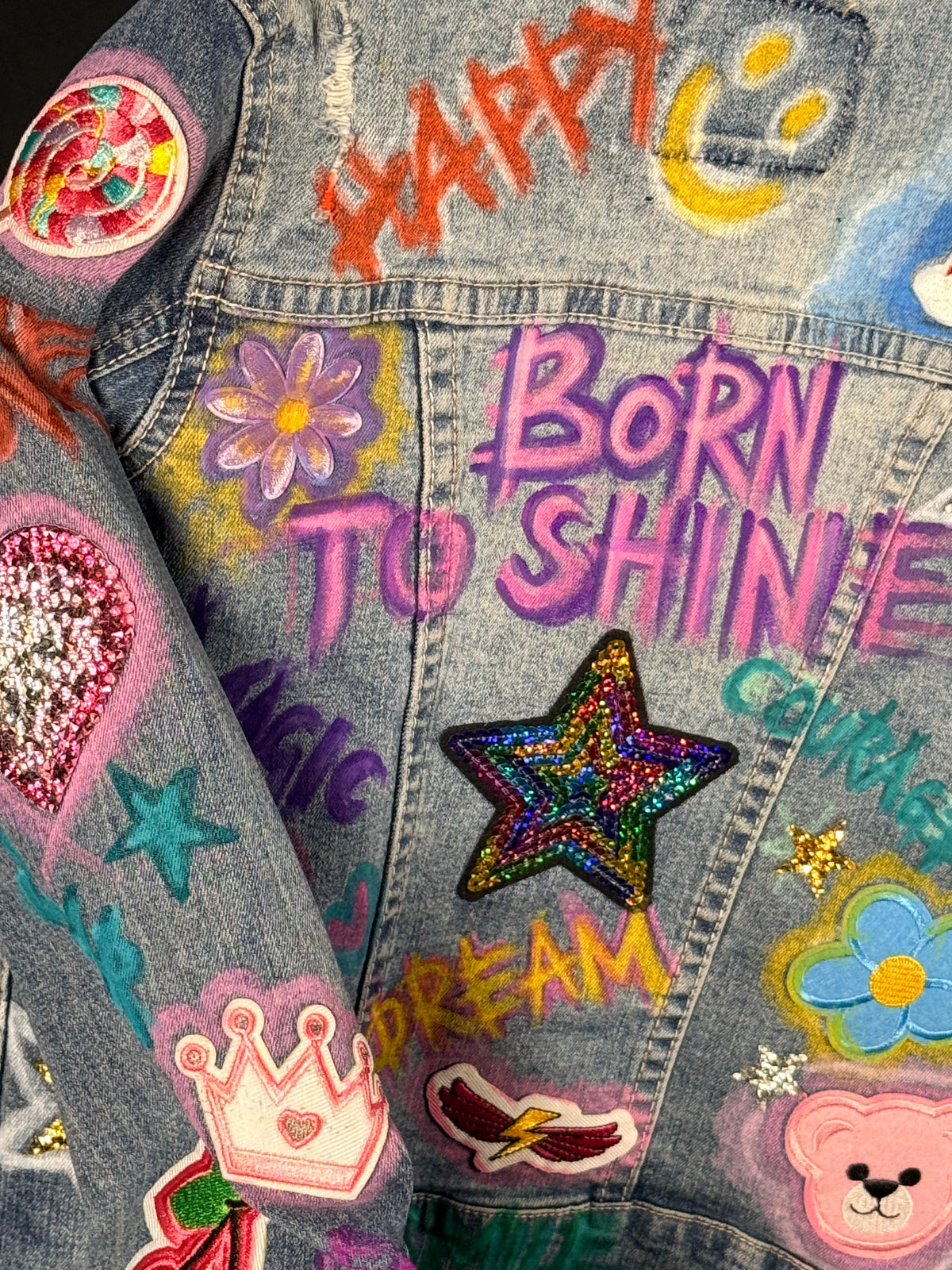 DREAM Girls Denim Jacket back view — Skinner & Vale upcycled denim jacket