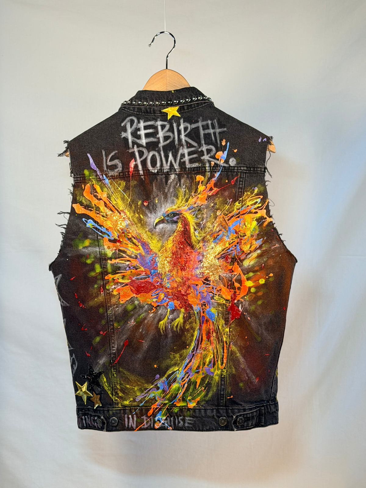 PHOENIX Denim Gilet back view — Skinner & Vale upcycled denim gilet