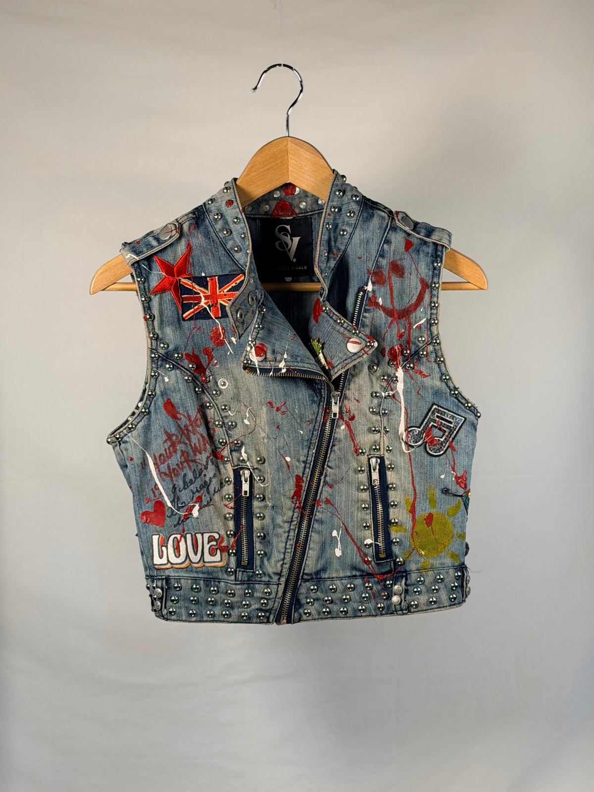 ELLE Denim Gilet front view — Skinner & Vale upcycled denim gilet