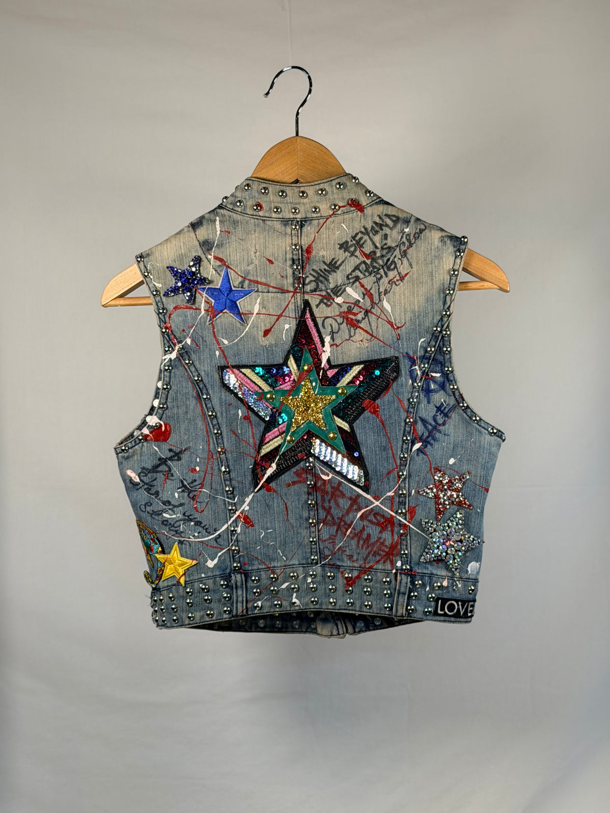 ELLE Denim Gilet back view — Skinner & Vale upcycled denim gilet