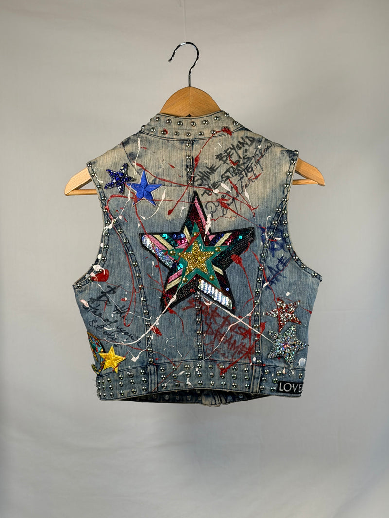 ELLE Denim Gilet back view — Skinner & Vale upcycled denim gilet