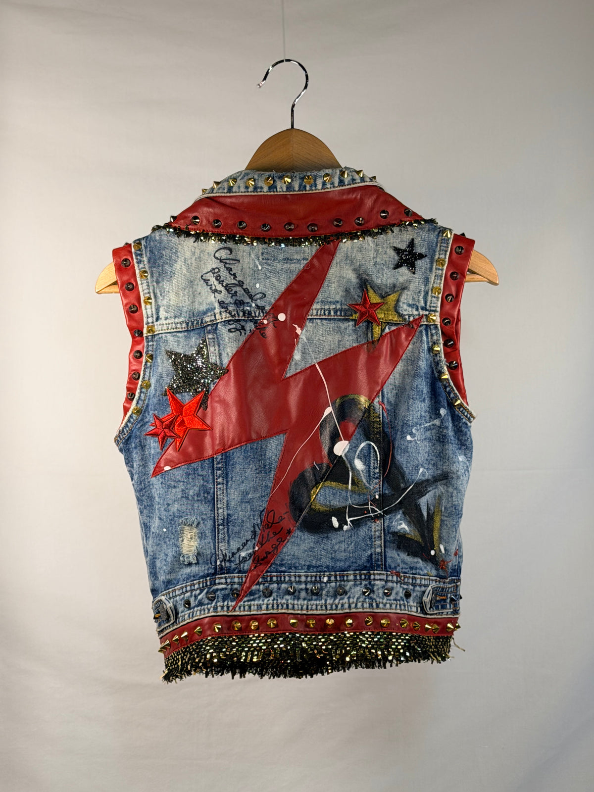 LIGHTENING Denim Gilet back view — Skinner & Vale upcycled denim gilet