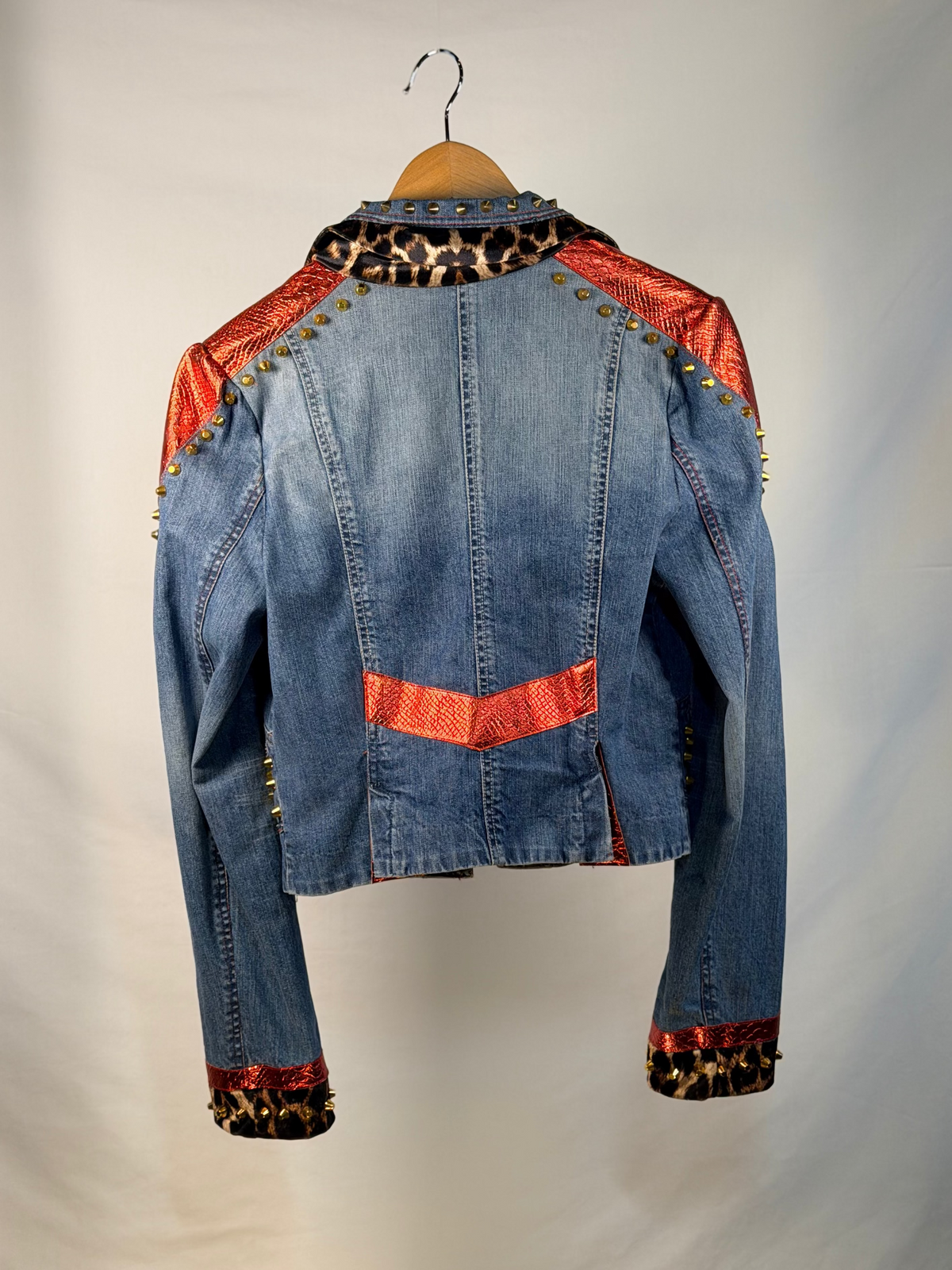 ROCK n ROLL Jacket back view — Skinner & Vale upcycled denim jacket