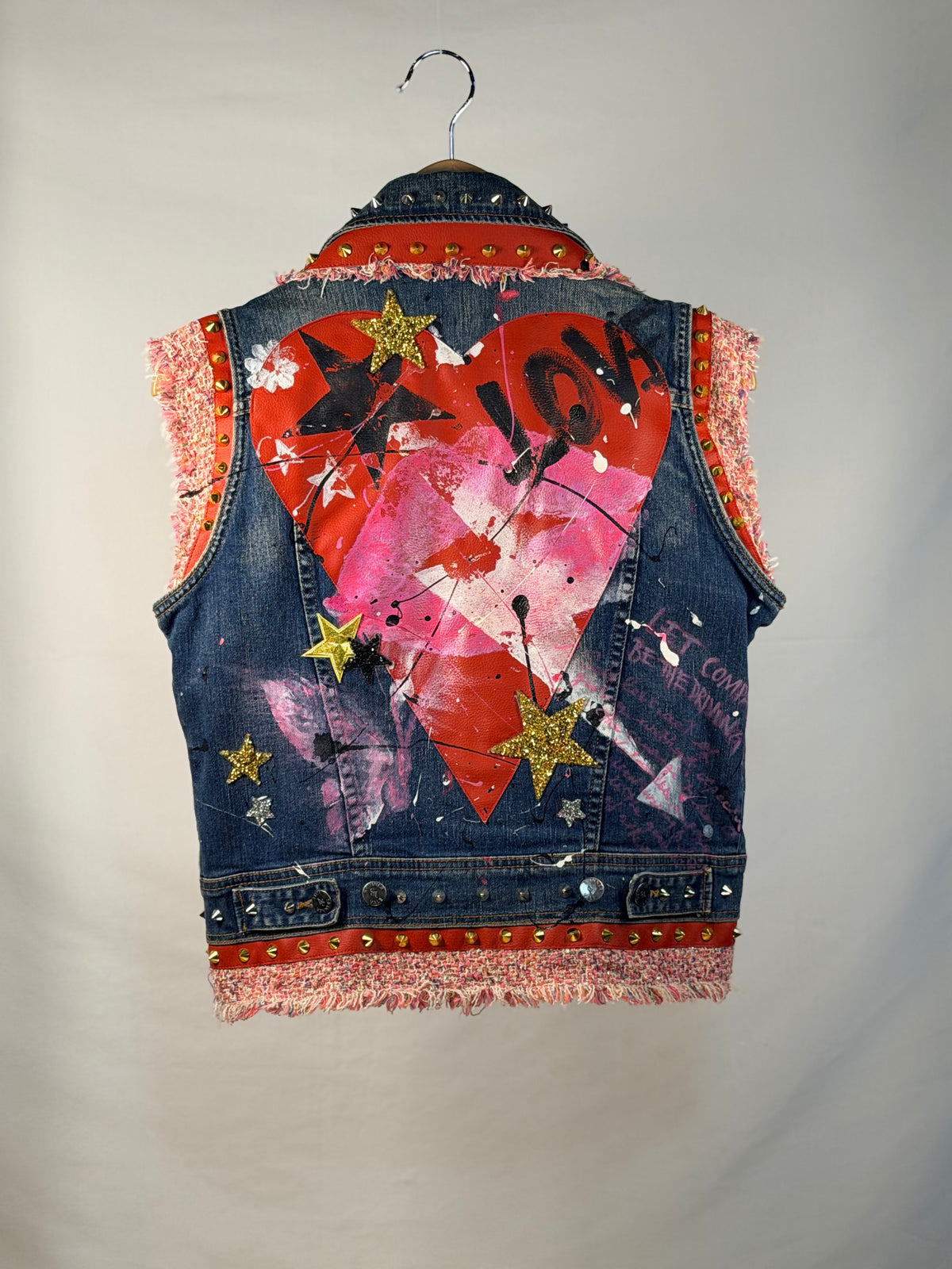 LOVE Denim Gilet back view — Skinner & Vale upcycled denim gilet