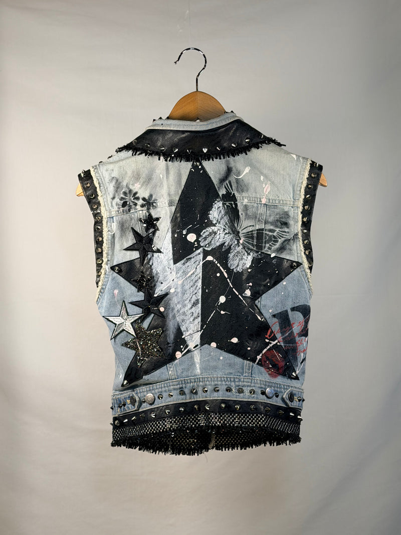 STAR Denim Gilet back view — Skinner & Vale upcycled denim gilet
