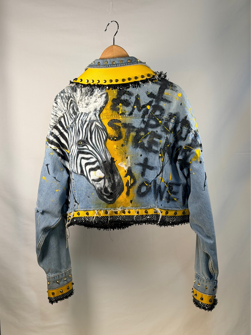 ZEBRA Denim Jacket back view — Skinner & Vale upcycled denim jacket