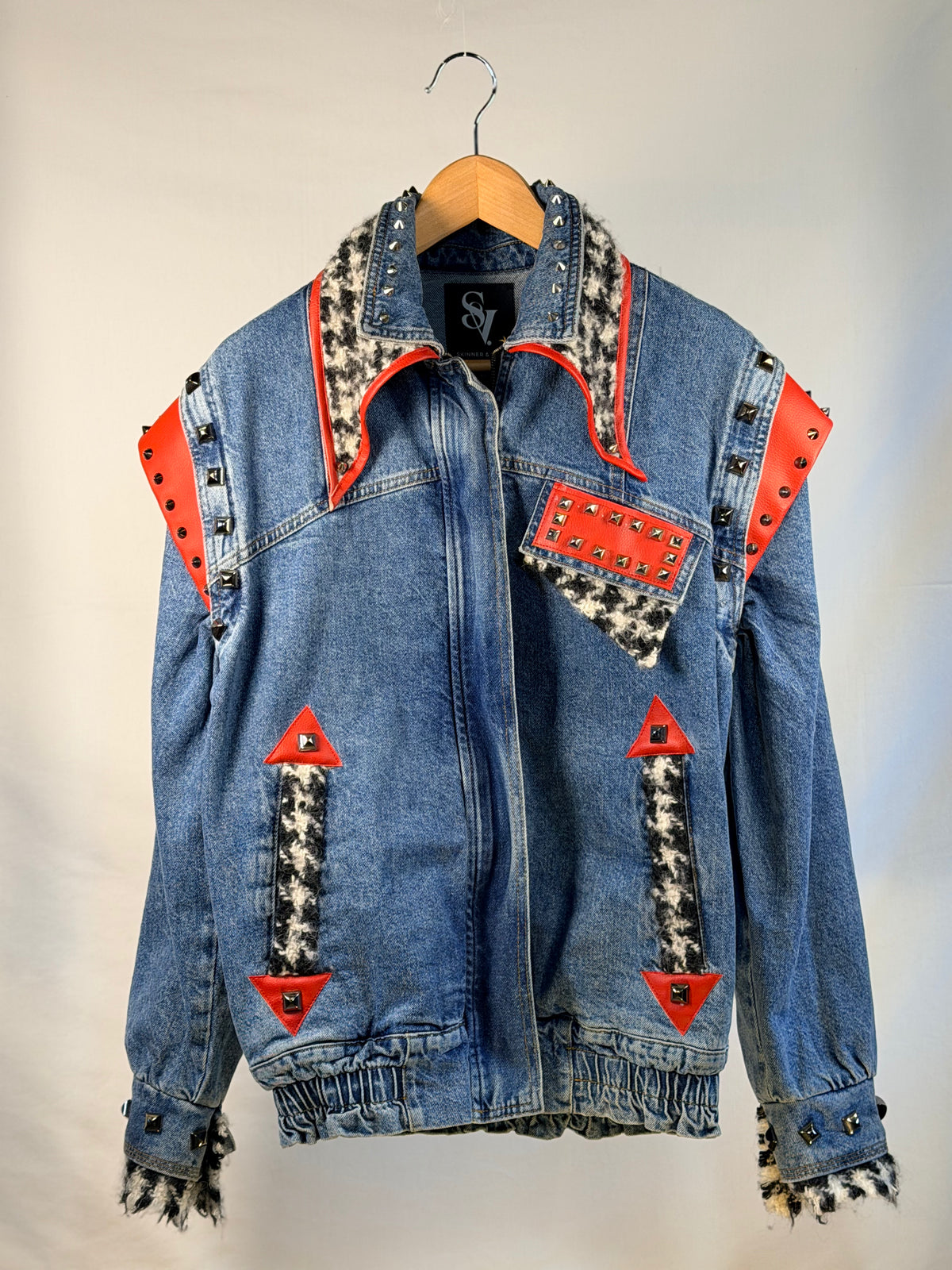 MJ Denim jacket front view — Skinner & Vale upcycled denim jacket
