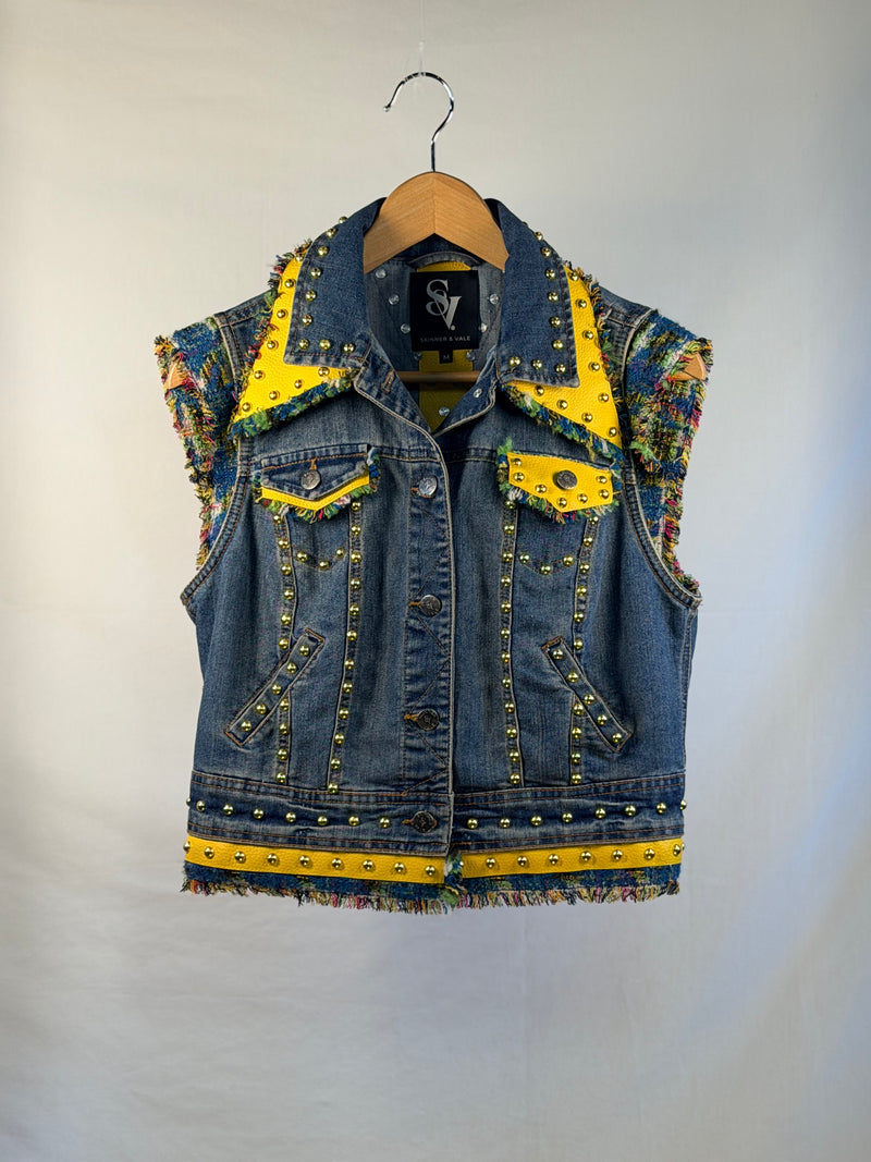 SUNNY Denim Gilet front view — Skinner & Vale upcycled denim gilet