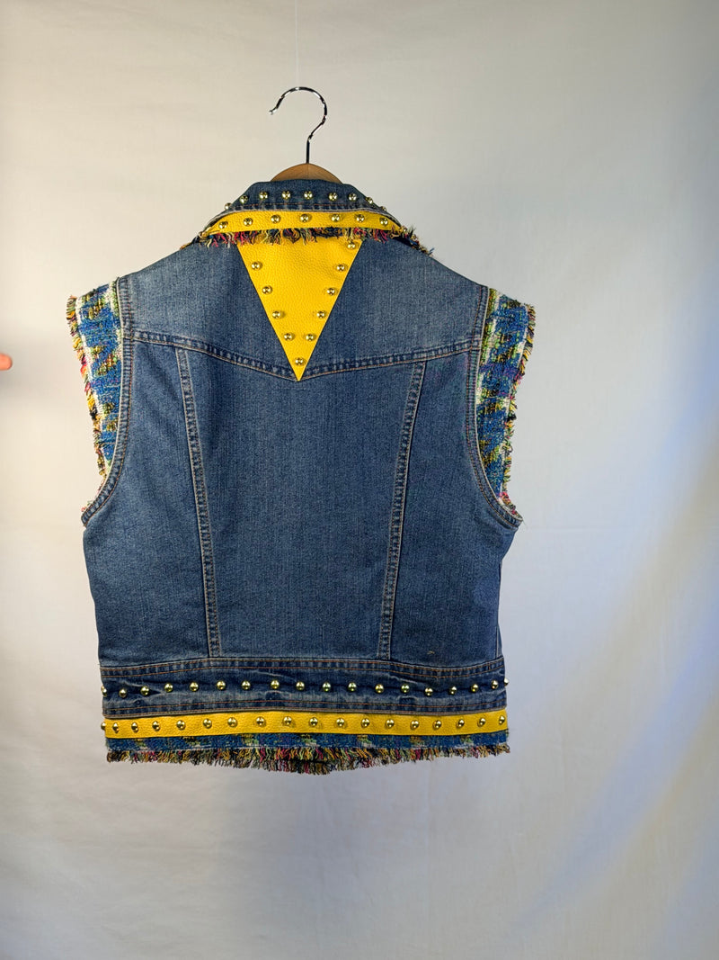 SUNNY Denim Gilet back view — Skinner & Vale upcycled denim gilet