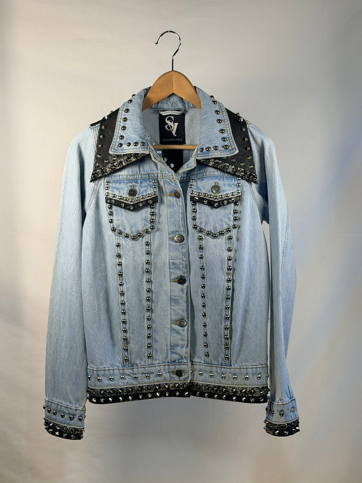 ZIGGY Denim Jacket front view — Skinner & Vale upcycled denim jacket