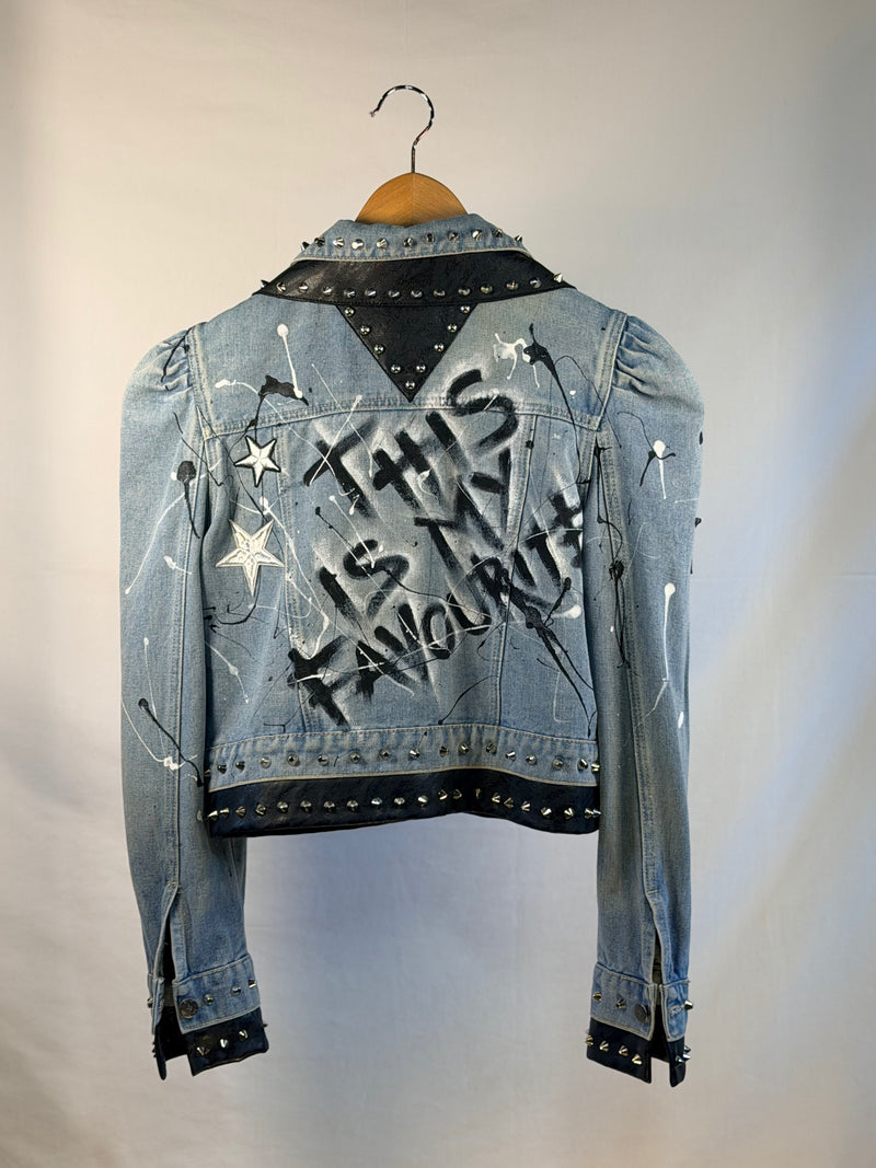 'MY FAVOURITE' Denim Jacket back view — Skinner & Vale upcycled denim jacket