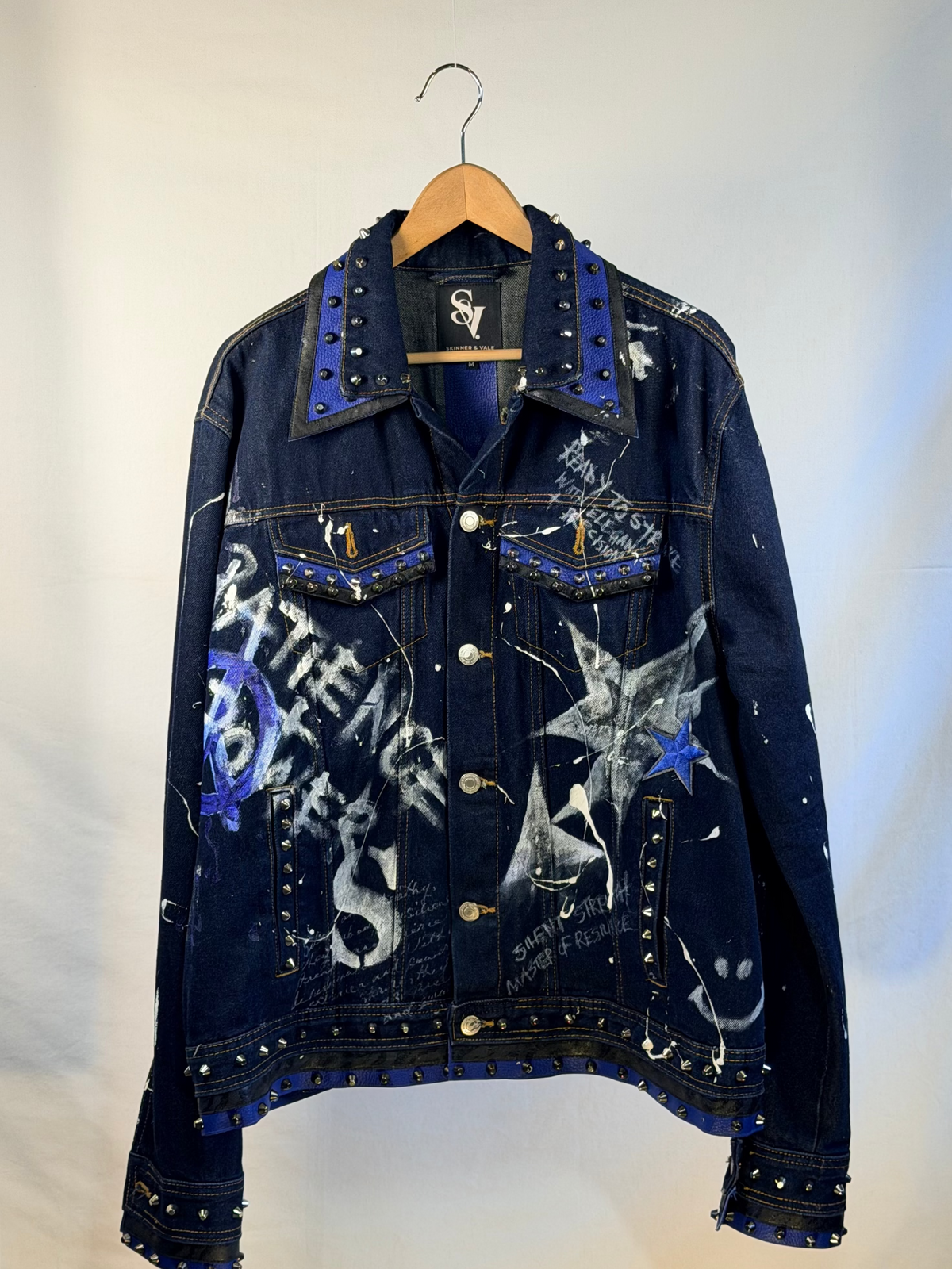SCORPION Denim Jacket front view — Skinner & Vale upcycled denim jacket