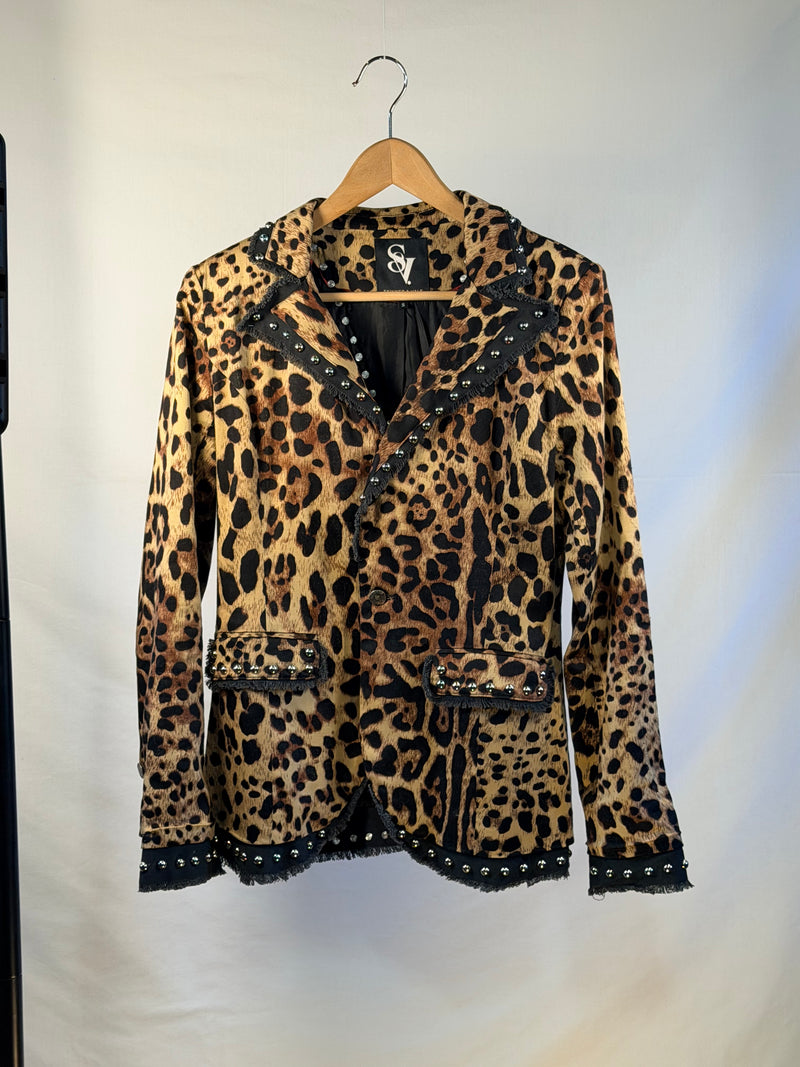 LEOPARD Lux Blazer front view — Skinner & Vale upcycled blazer