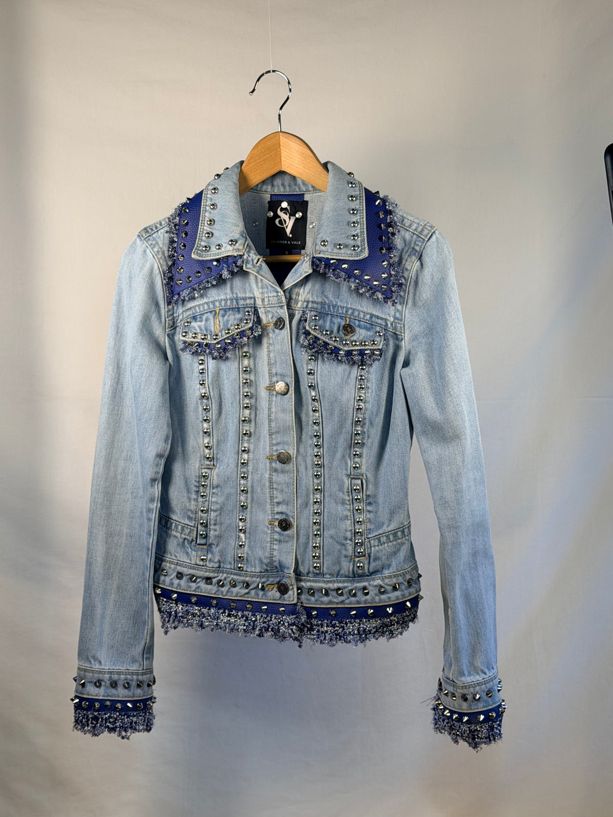 DIAMOND Denim Jacket front view — Skinner & Vale upcycled denim jacket