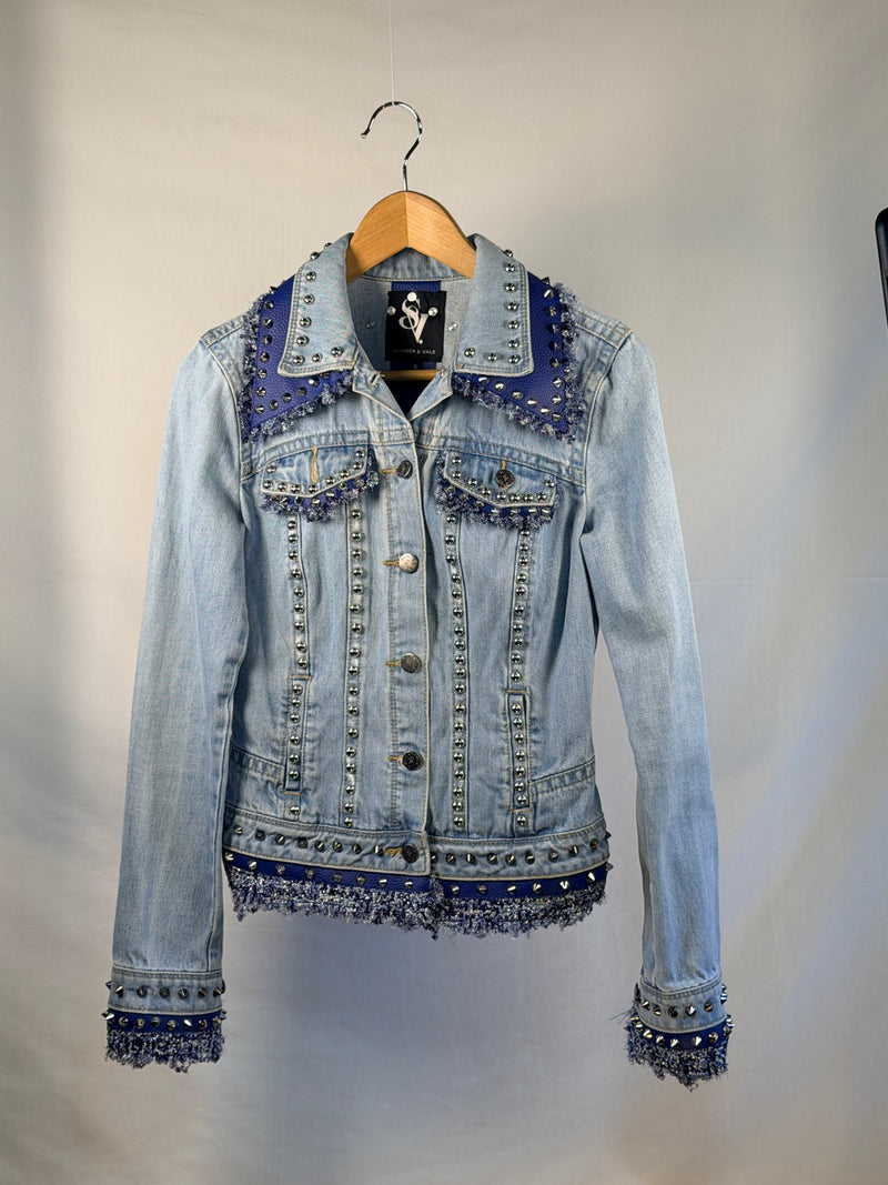 DIAMOND Denim Jacket front view — Skinner & Vale upcycled denim jacket