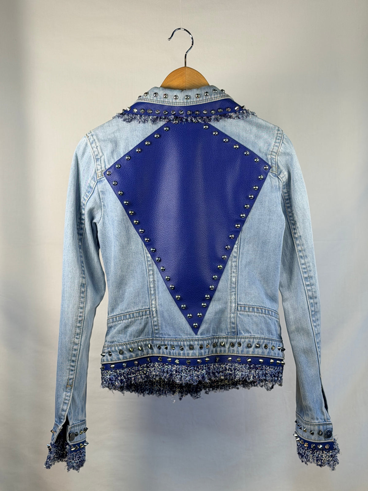 DIAMOND Denim Jacket back view — Skinner & Vale upcycled denim jacket