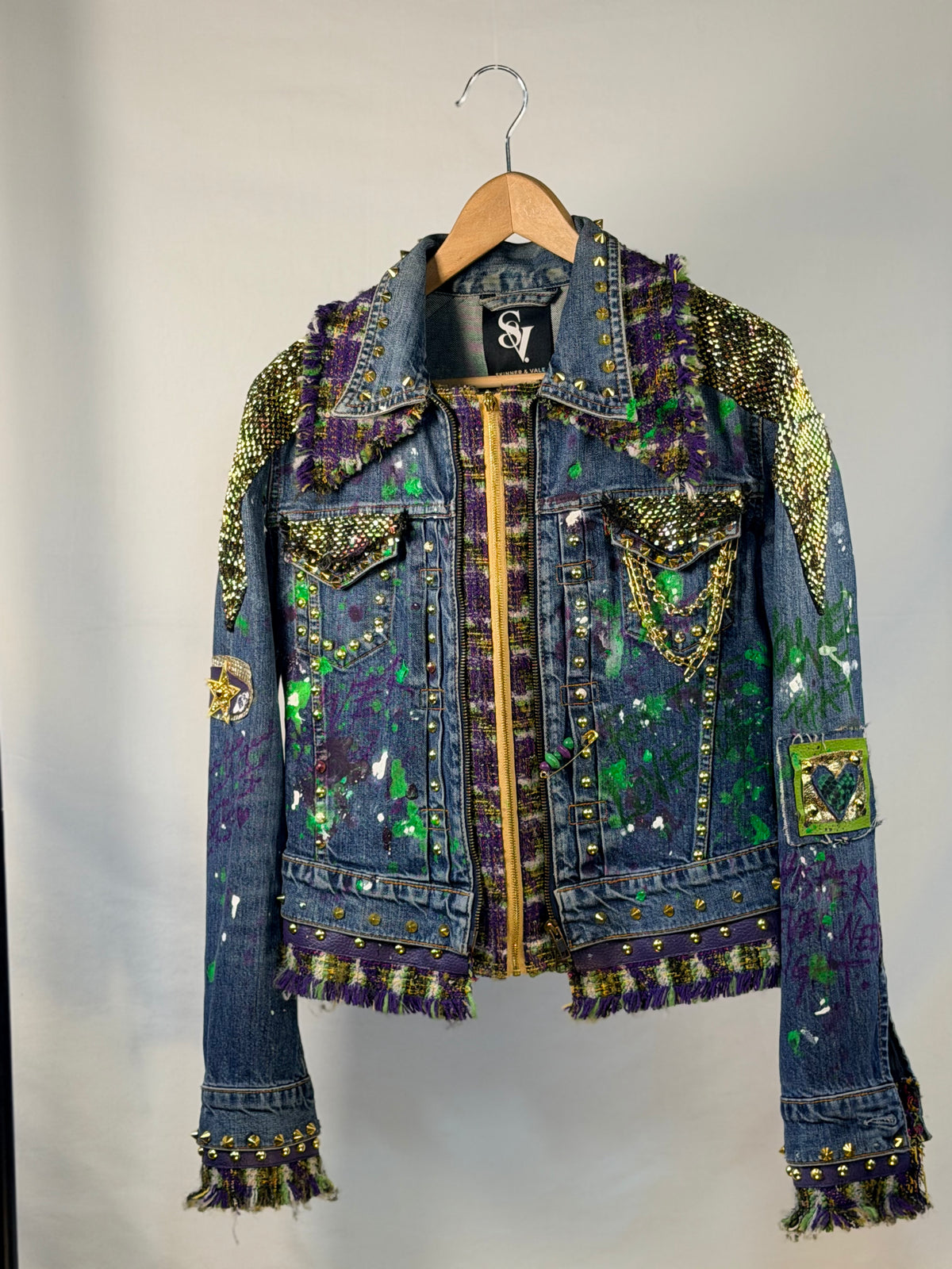 GOLD DRAGON Denim Jacket front view — Skinner & Vale upcycled denim jacket