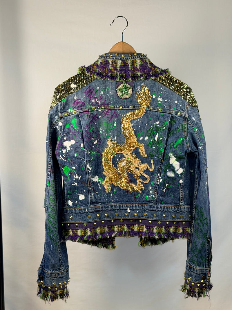 GOLD DRAGON Denim Jacket back view — Skinner & Vale upcycled denim jacket