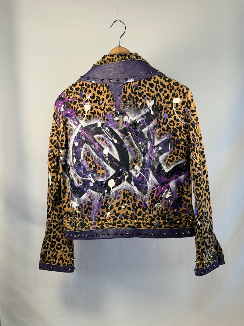 LOVE LEOPARD Denim Jacket back view — Skinner & Vale upcycled denim jacket