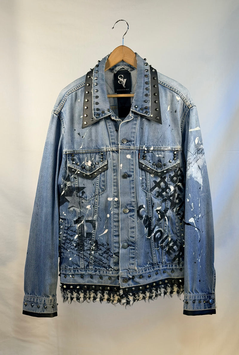 EAGLE Denim Jacket front view — Skinner & Vale upcycled denim jacket