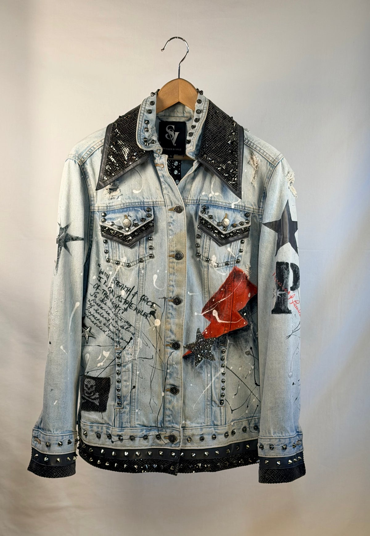 PANTHER Womens Denim Jacket front view — Skinner & Vale upcycled denim jacket