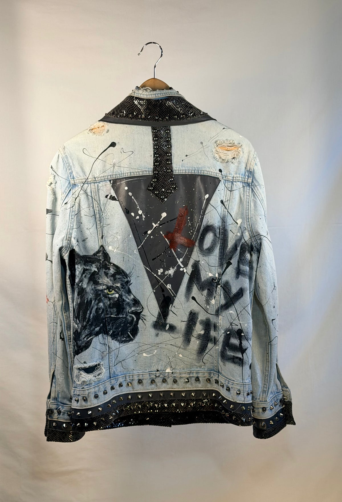 PANTHER Womens Denim Jacket back view — Skinner & Vale upcycled denim jacket