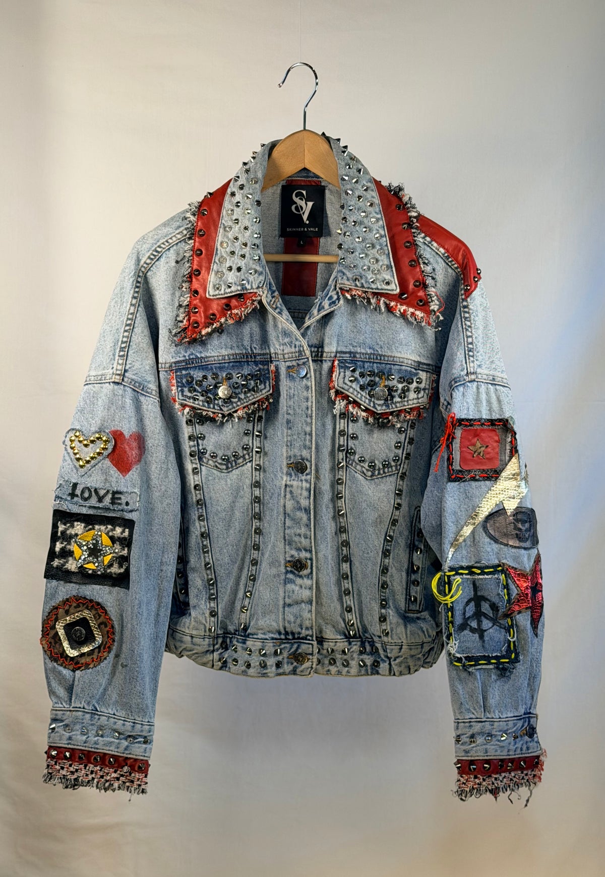 IZZY 80's Denim Jacket front view — Skinner & Vale upcycled denim jacket