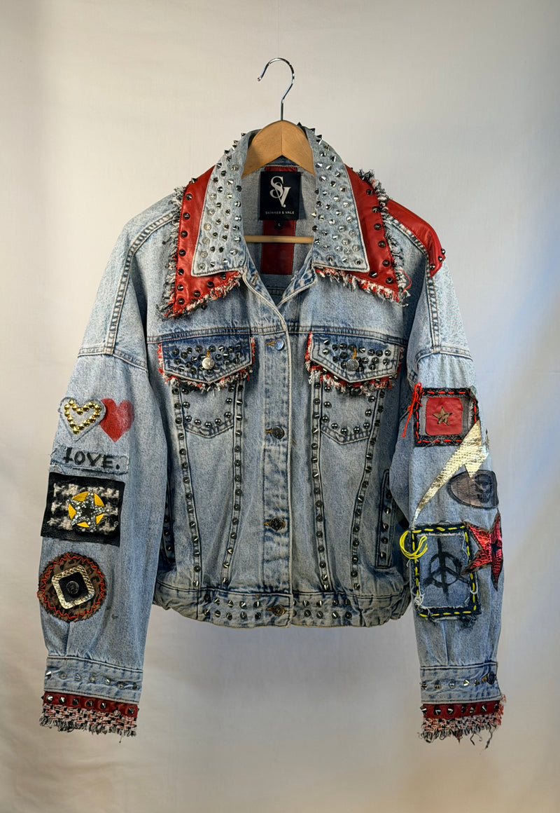 IZZY 80's Denim Jacket front view — Skinner & Vale upcycled denim jacket