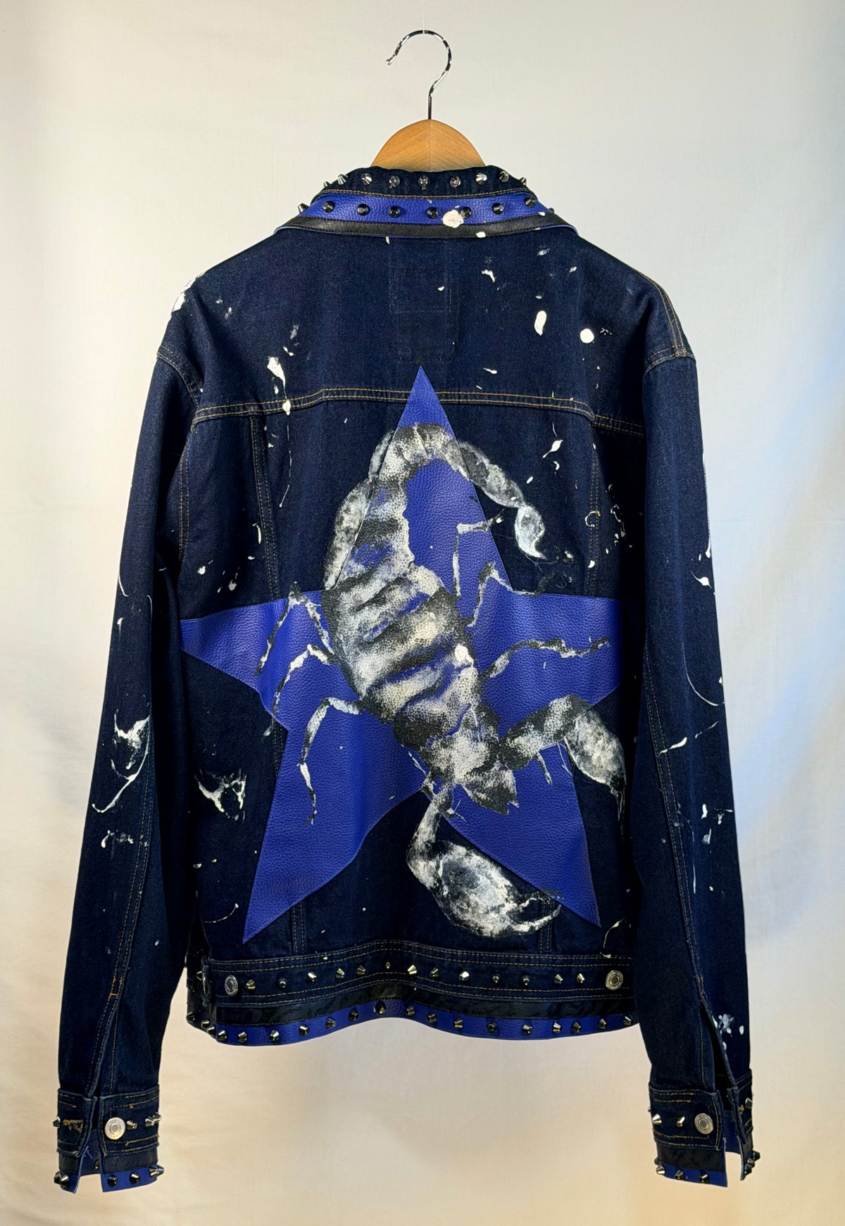 SCORPION Denim Jacket back view — Skinner & Vale upcycled denim jacket