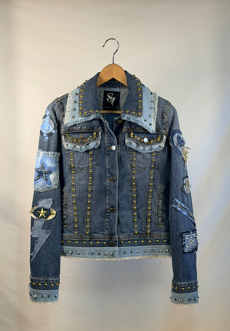 ALANNAH Denim Jacket front view — Skinner & Vale upcycled denim jacket