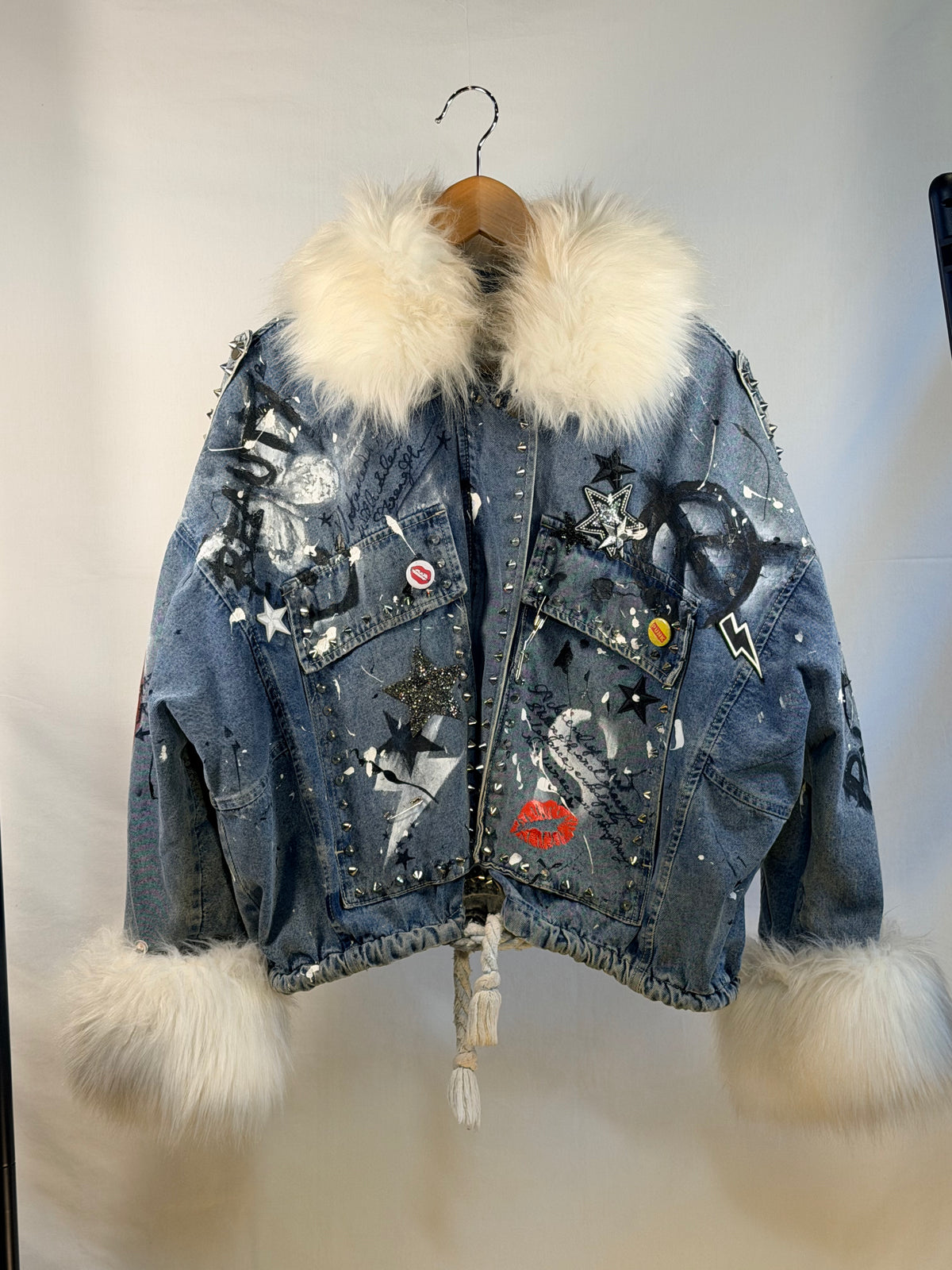 SNOW LEOPARD Denim Jacket front view — Skinner & Vale upcycled denim jacket