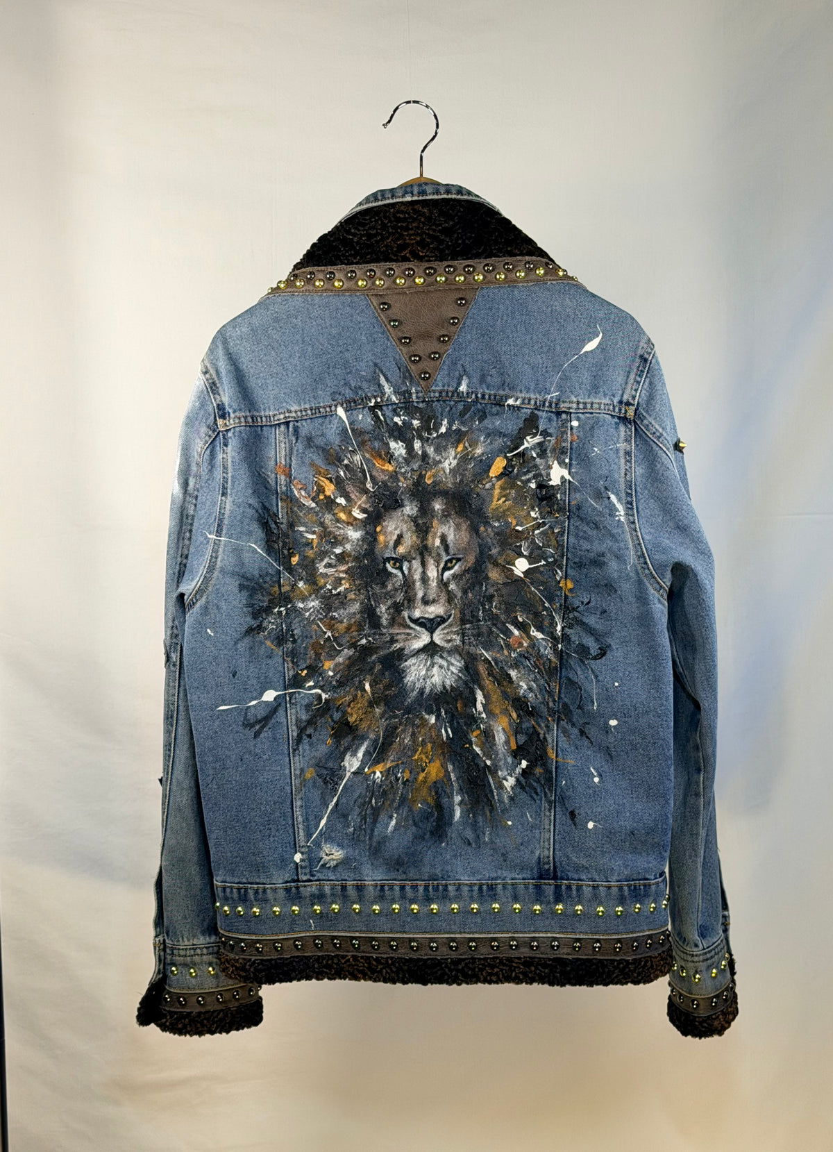 LION Denim jacket back view — Skinner & Vale upcycled denim jacket
