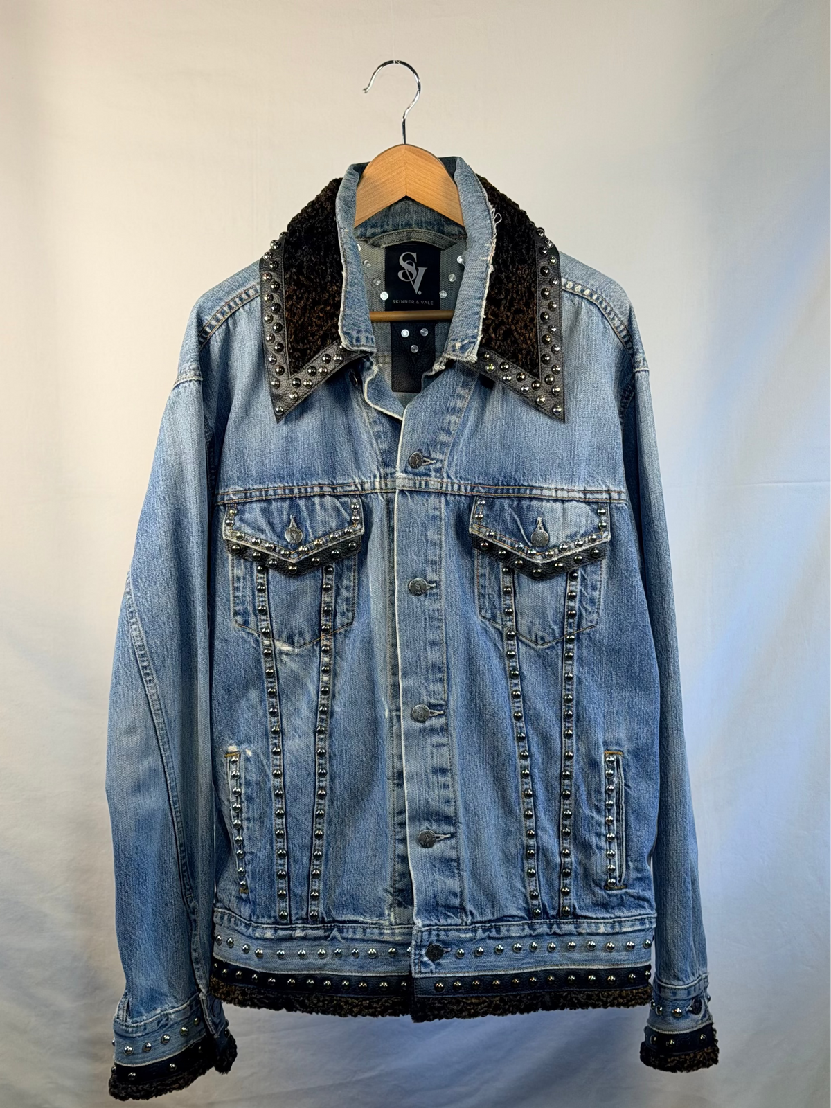 BEAR Denim Jacket front view — Skinner & Vale upcycled denim jacket