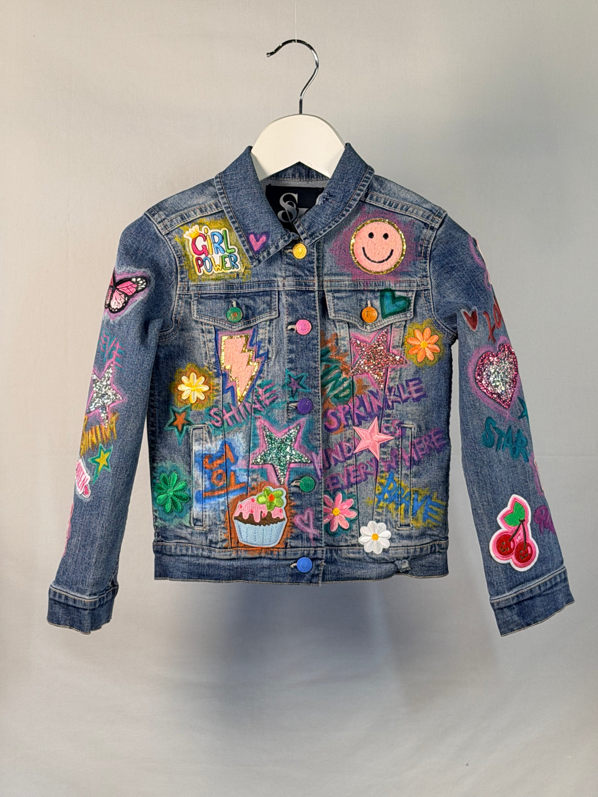 DREAM Girls Denim Jacket front view — Skinner & Vale upcycled denim jacket