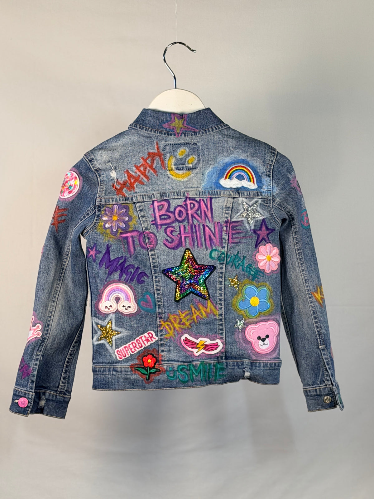 DREAM Girls Denim Jacket detail view — Skinner & Vale upcycled denim jacket