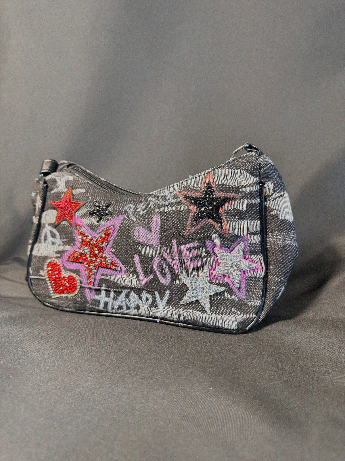 Late Night Bag detail view — Skinner & Vale upcycled denim jacket