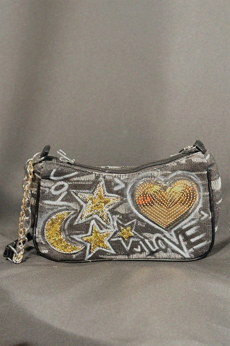 Lucky Star Bag front view — Skinner & Vale upcycled denim jacket