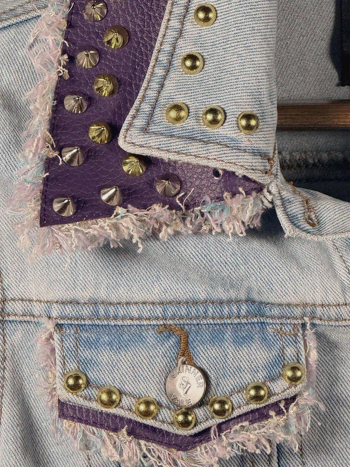 MULBERRY Denim Jacket close-up detail — Skinner & Vale upcycled denim jacket