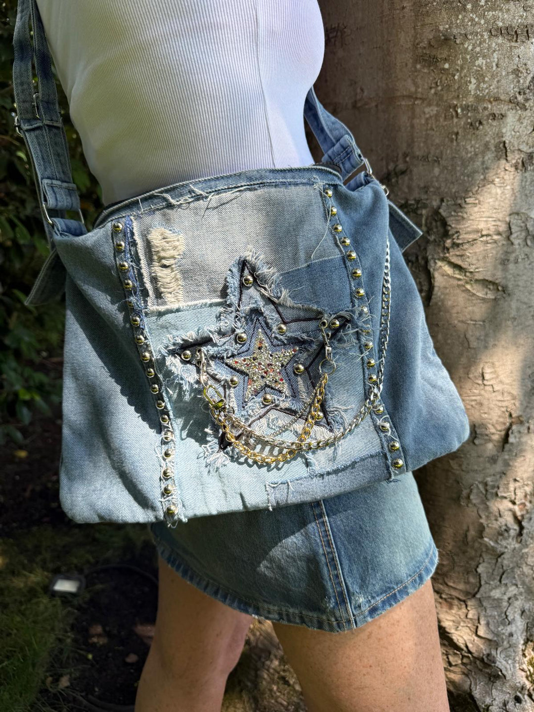 Rock-Star Denim Patch Bag