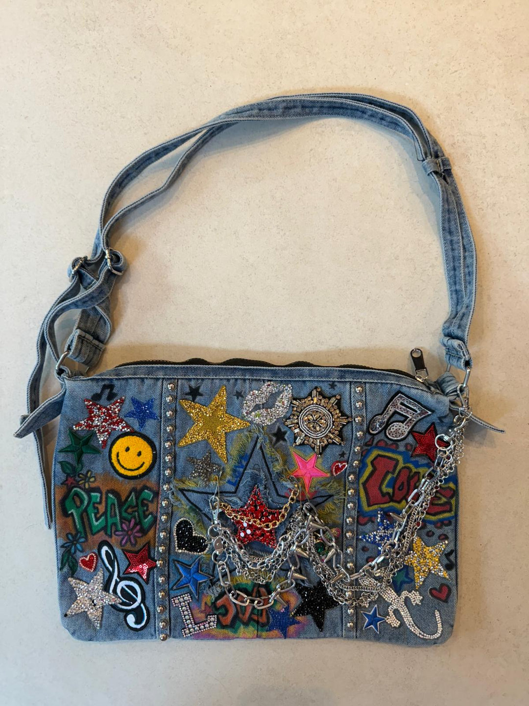 Rock-Star Graffiti Lux Denim Patch Bag