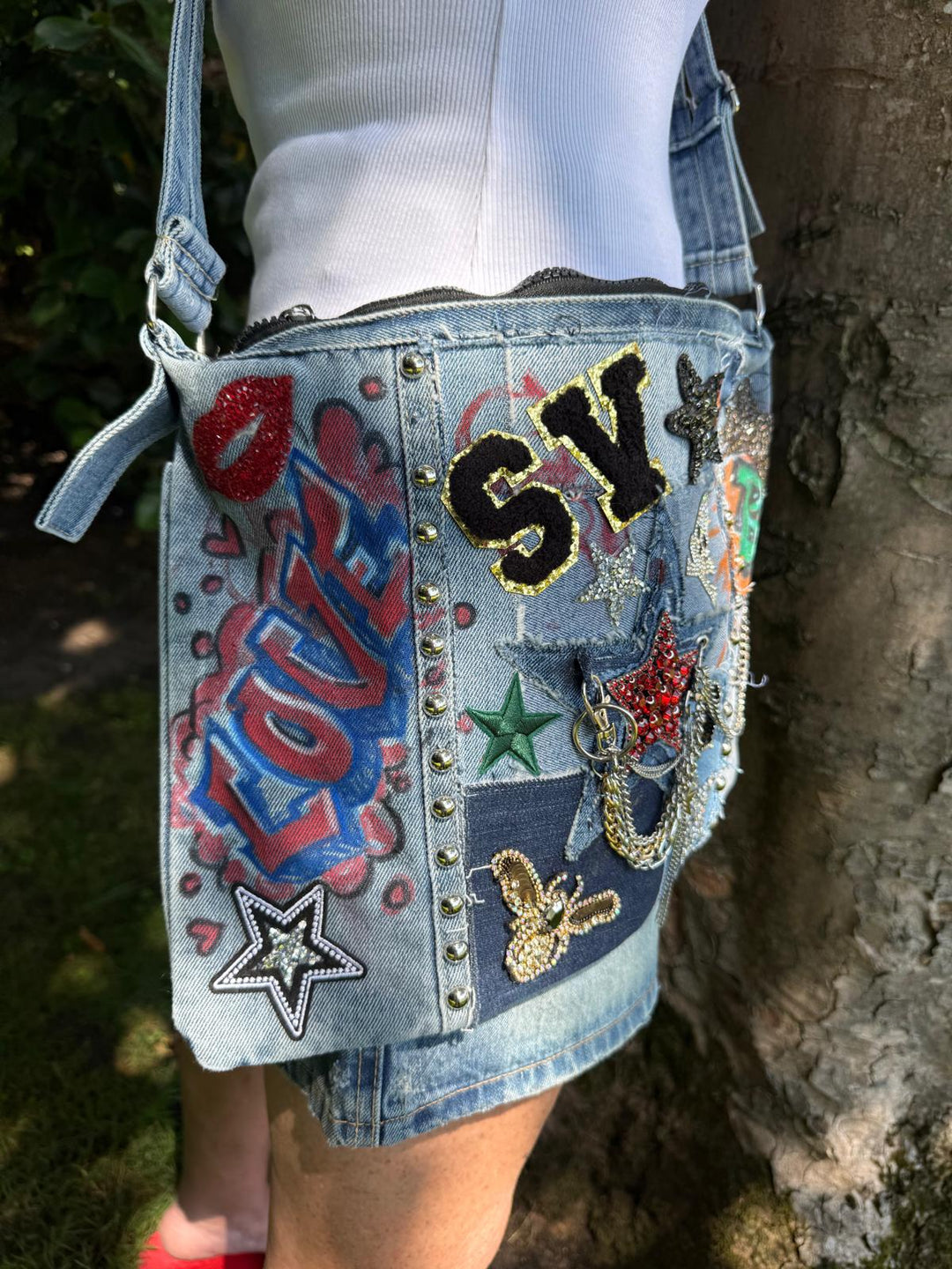 Rock-Star Graffiti Patch Denim Bag